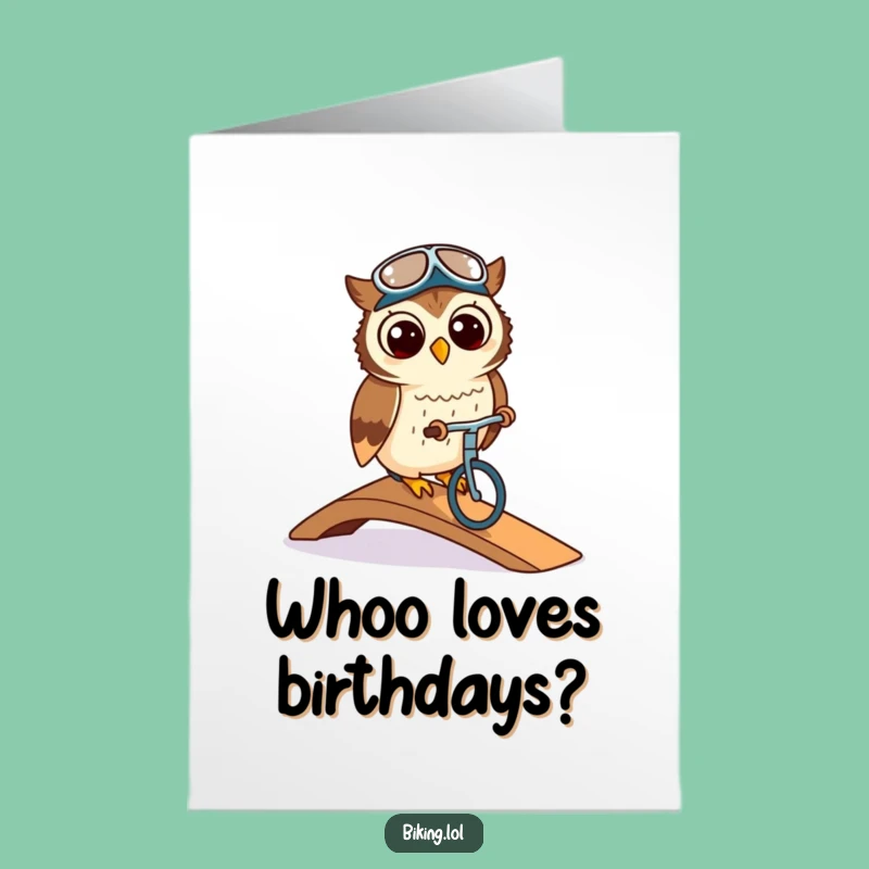 Free Printable Birthday Card: Wise Owl Cyclist navigates birthday fun!