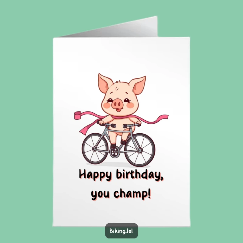 Free Printable Funny Birthday Card: Pig's Pink Ribbon Race! Downloadable