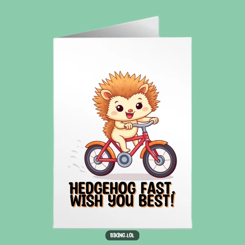 Free Printable Funny Hedgehog Birthday Card: Hilarious Bicycle Race Downloadable Gift