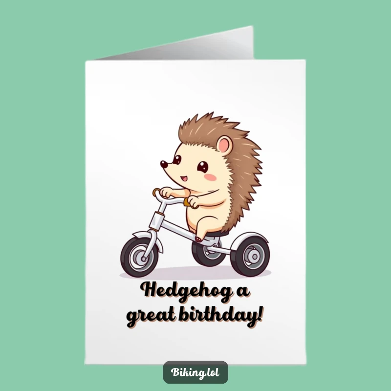Free Printable Hedgehog Tricycle Birthday Card: Funny Downloadable Gift for Adventurers