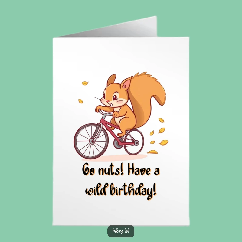 Free Printable Birthday Card: Funny Squirrel Cyclist, Fast & Furious Leaves, Hilarious Downloadable Gift
