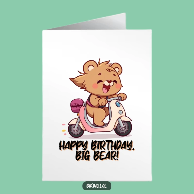 Free Printable Birthday Card: Speedy Bear Cub Scooter Fun, Downloadable Gift