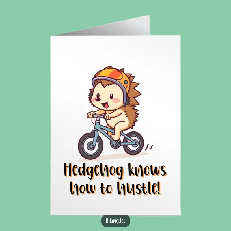 Free Printable Birthday Card: Funny Hedgehog Cyclist speeds to wish you well!