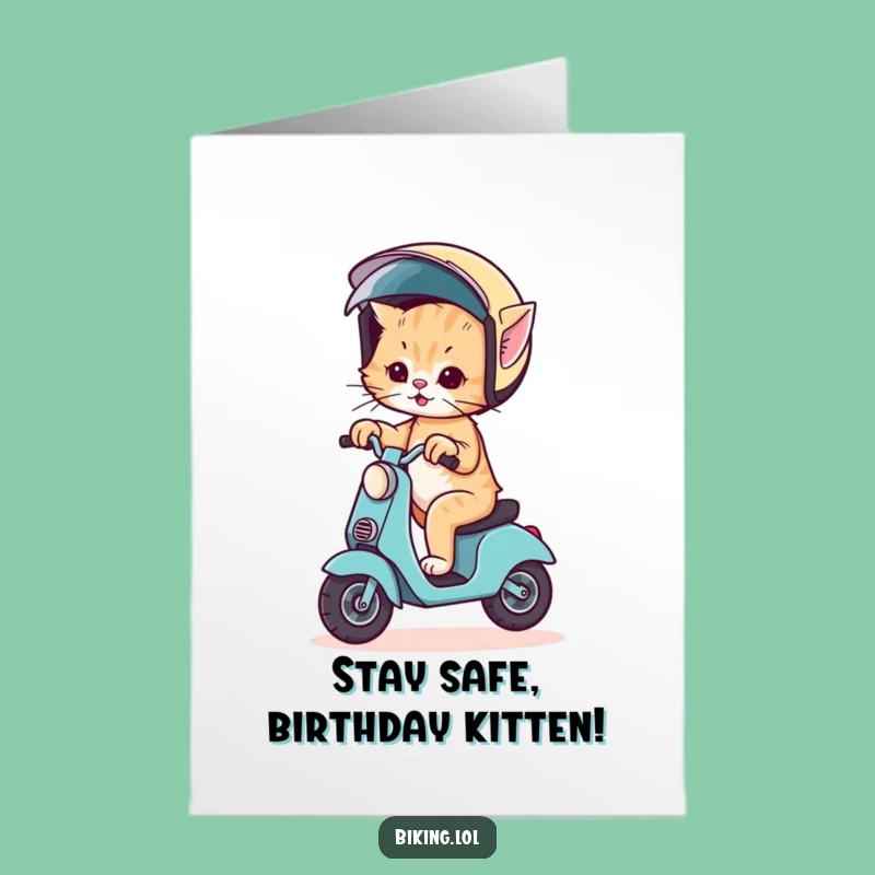 Free Printable Birthday Card: Wobbly Kitten Scooter Ride - Funny Downloadable for Laughs!