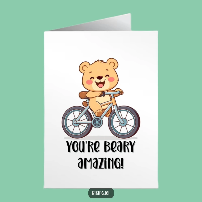 Free Printable Congrats Card: Bear Cub Bicycle Triumph - Downloadable Celebration Art!