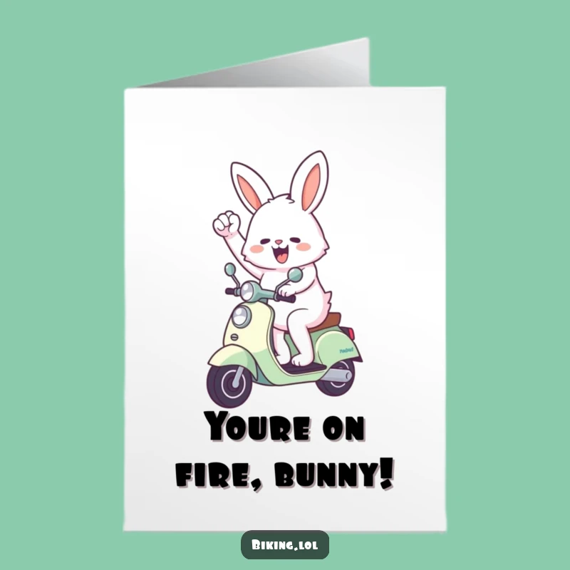 Free Printable Congrats Card: Bunny Scooter Triumph, Energetic Downloadable Gift