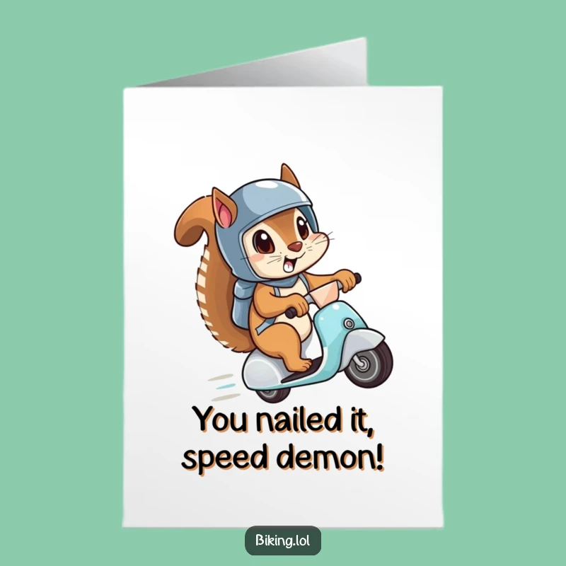 Free Printable Congrats Card: Squirrel's Epic Scooter Victory - Humorous Downloadable