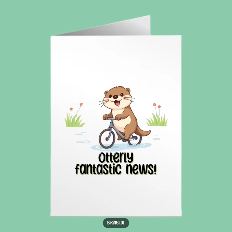 Free Printable Congratulations Card: Joyful Otter's Bicycle Ride - DIY Downloadable Gift