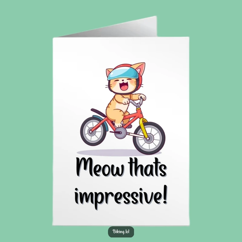 Free Printable Congrats Card: Giggling Cat Wheelie Champ, Downloadable Gift