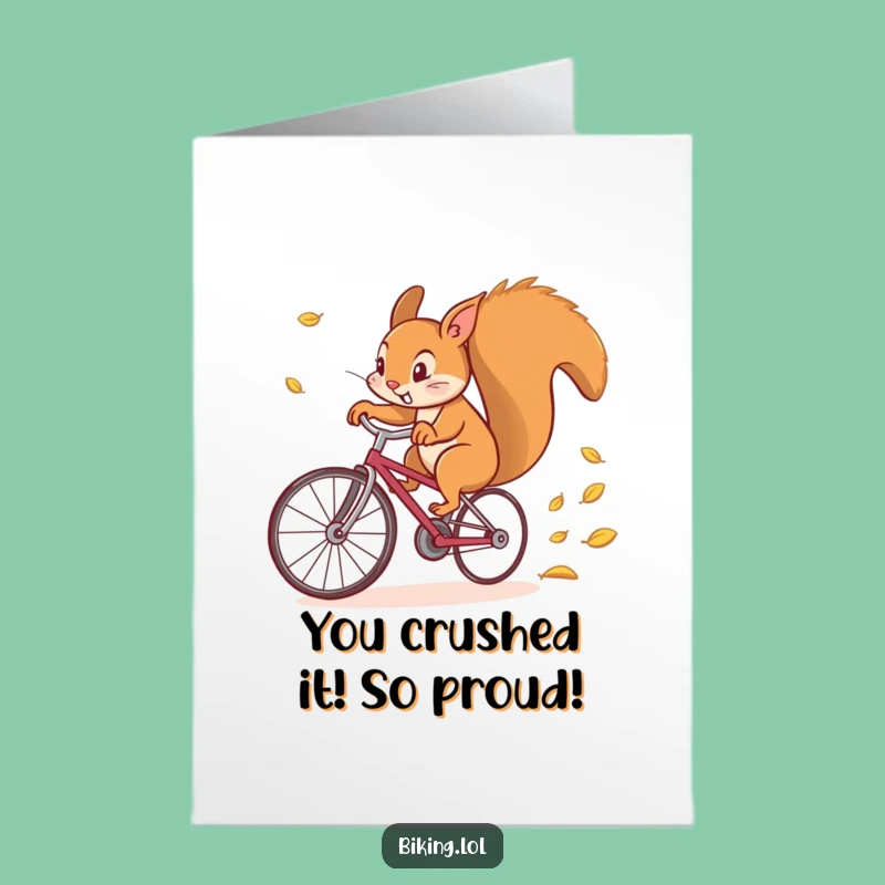 Free Printable Congrats Card: Squirrel on Bike, Speeding Victory, Hilarious Downloadable Celebration Gift