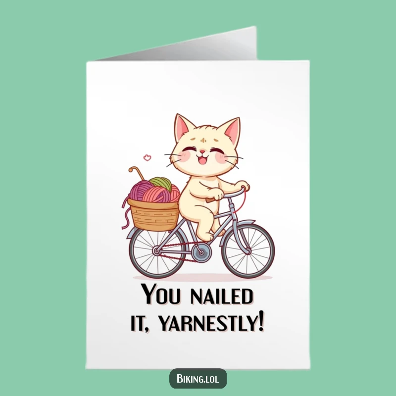 Free Printable Congrats Card: Giggling Cat Cyclist Funny Downloadable Gift
