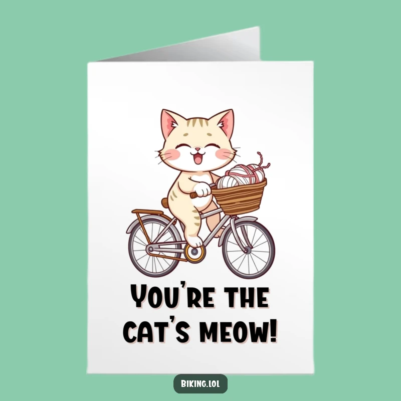 Free Printable Congrats Card: Cat Yarn Bike Surprise Funny Downloadable Gift for Achievements