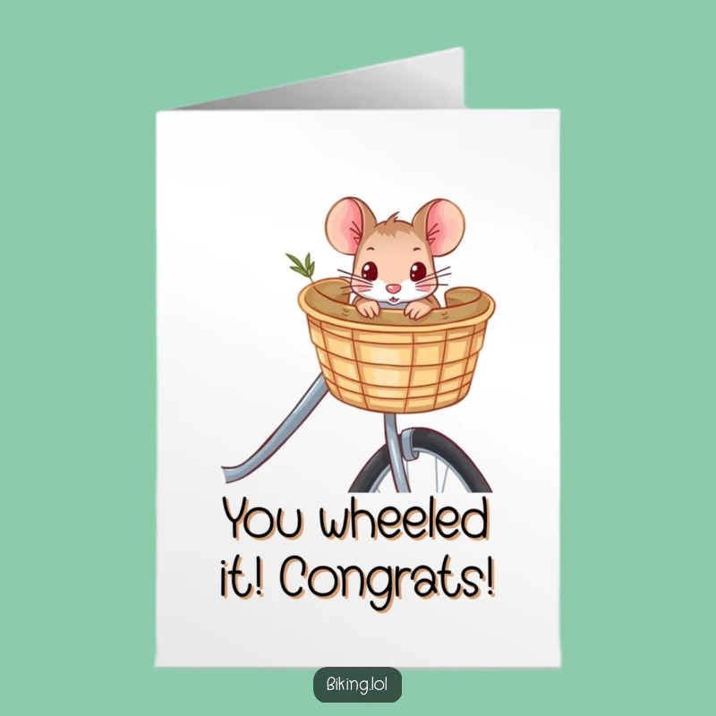 Free Printable Congrats Card: Curious Mouse Bicycle Journey - Humorous Downloadable