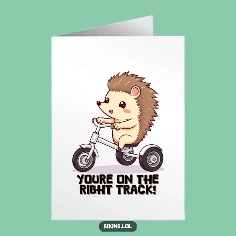 Free Printable Hedgehog Tricycle Congrats Card: Funny Downloadable Gift for Milestones
