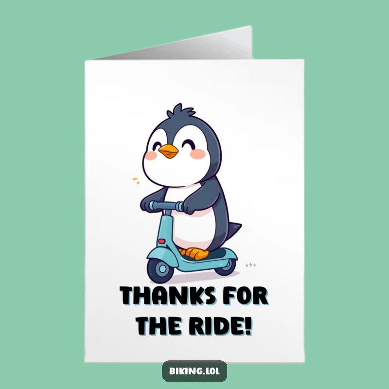 Free Printable Funny Penguin Scooter Thank You Card - Grateful Downloadable!