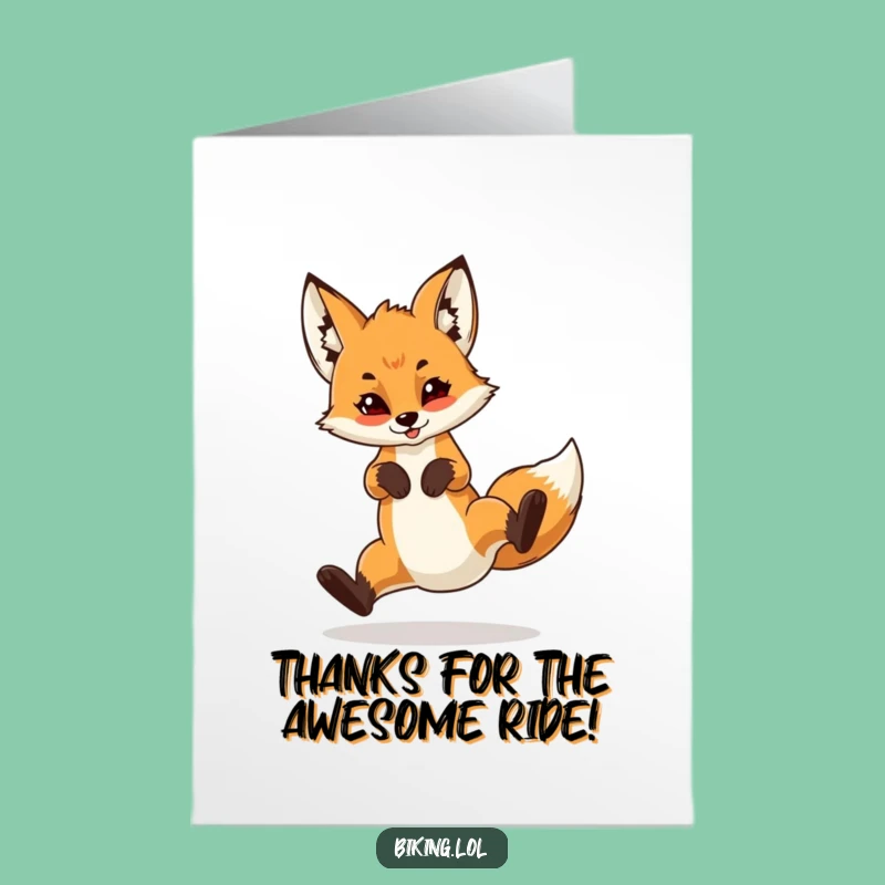Free Printable Thank You Card: Fox Cub's Wheelie Thanks Funny Downloadable Gift