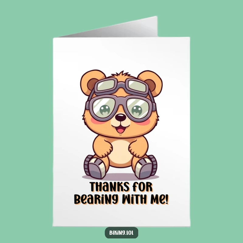 Free Printable Thank You Card: Grateful Bear Cyclist pedals his thanks!
