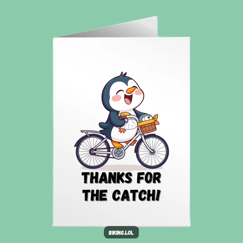 Free Printable Thank You Card: Penguin's Fishy Ride, Funny Downloadable Gift