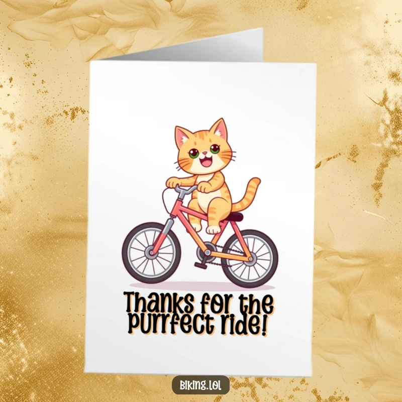 Funny Free Printable Thank You Card of a confident cat executing a cool wheelie on a colorful bike.