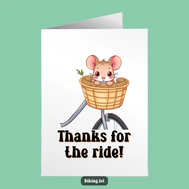 Free Printable Thank You Card: Curious Mouse Bicycle Ride - Funny Downloadable