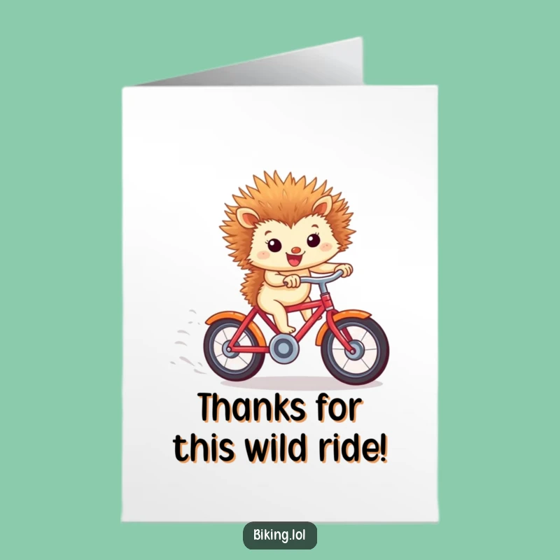 Free Printable Hedgehog Thank You Card: Bicycle Fun Thank You Downloadable Gift