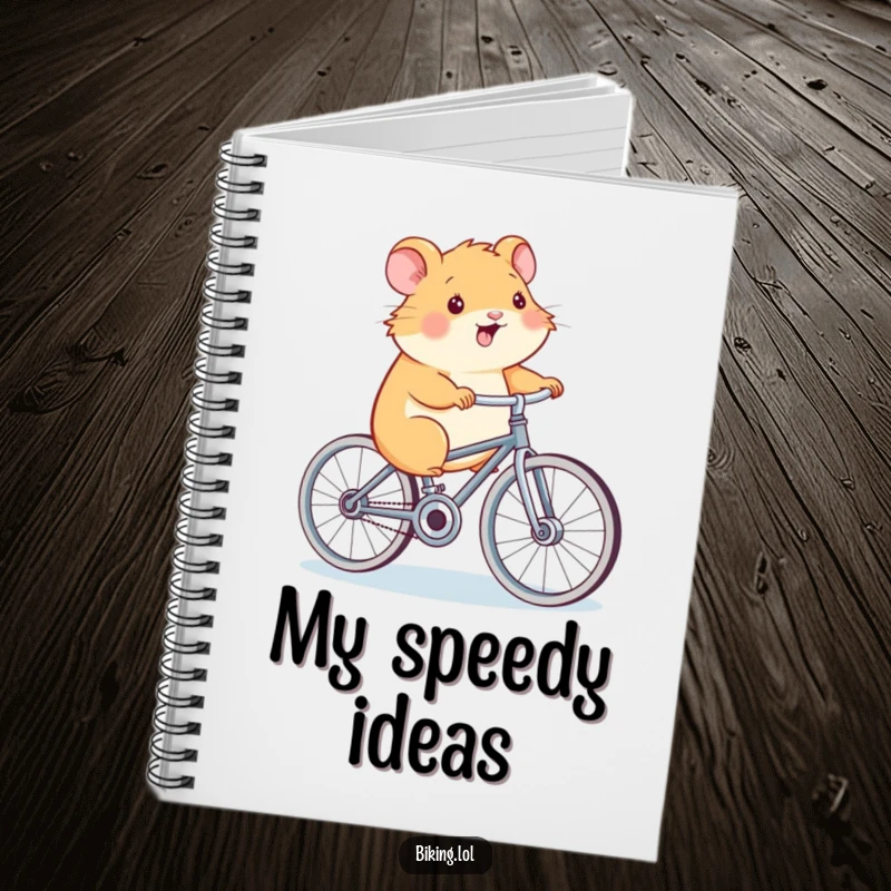 Funny Hamster Power Notebook, a smiling hamster, pedaling a bicycle, great for notes and planning, a funny gift.