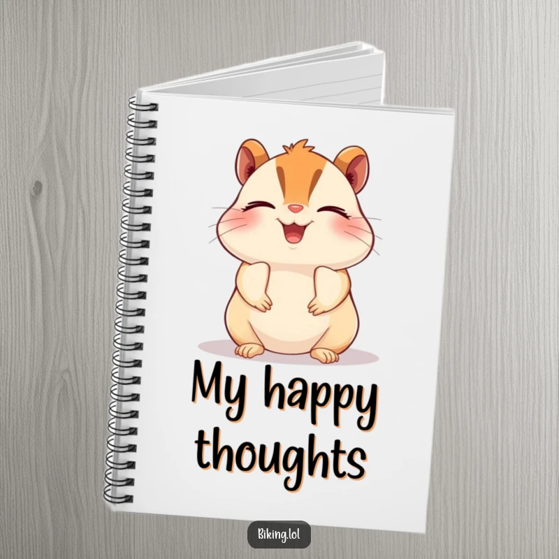 Funny chipmunk notebook, a beaming chipmunk pedaling a bike with closed eyes in pure bliss, perfect for journaling joy.
