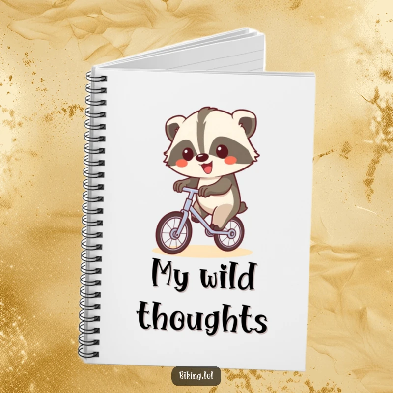 Funny notebook with a happy badger on a unicycle, waving, great for jotting down funny ideas.