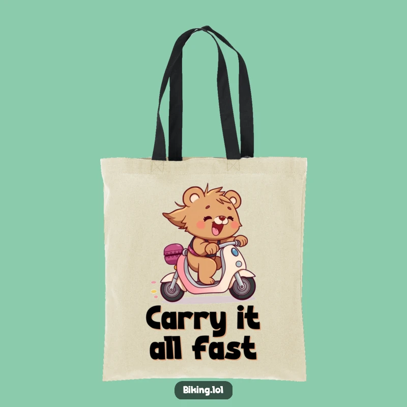 Funny Bear Cub Scooter Tote Bag: Speedy Hauler, Practical Funny Gift for Errands