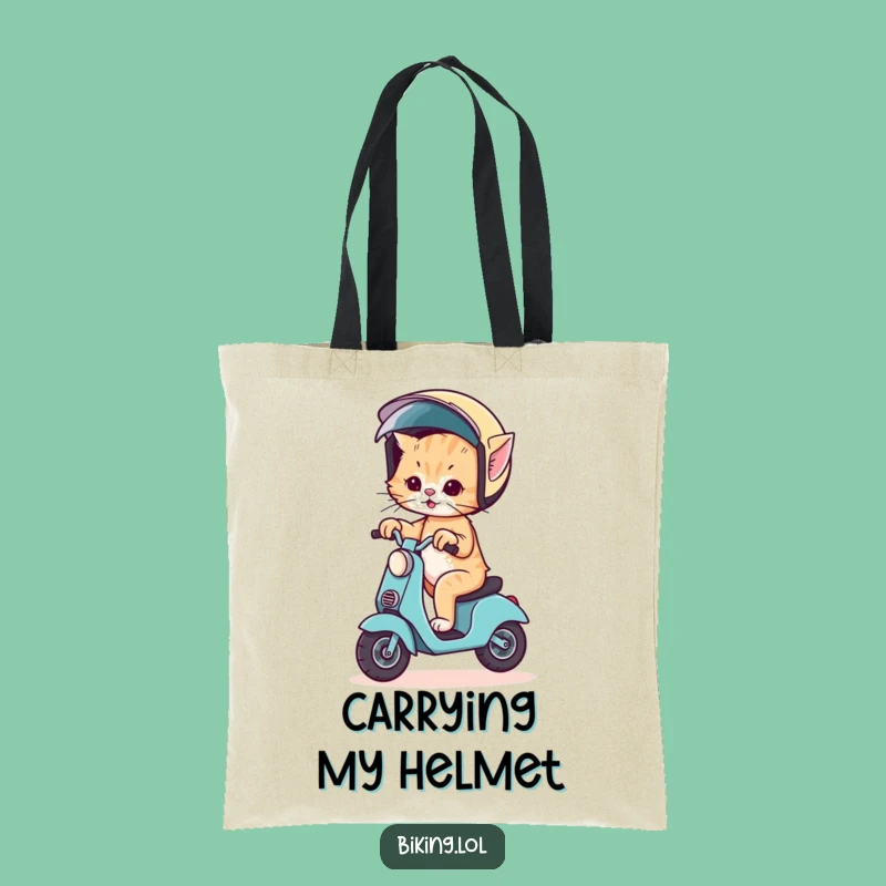 Funny Kitten Scooter Tote Bag: Big Helmet Adventure - Practical Funny Gift
