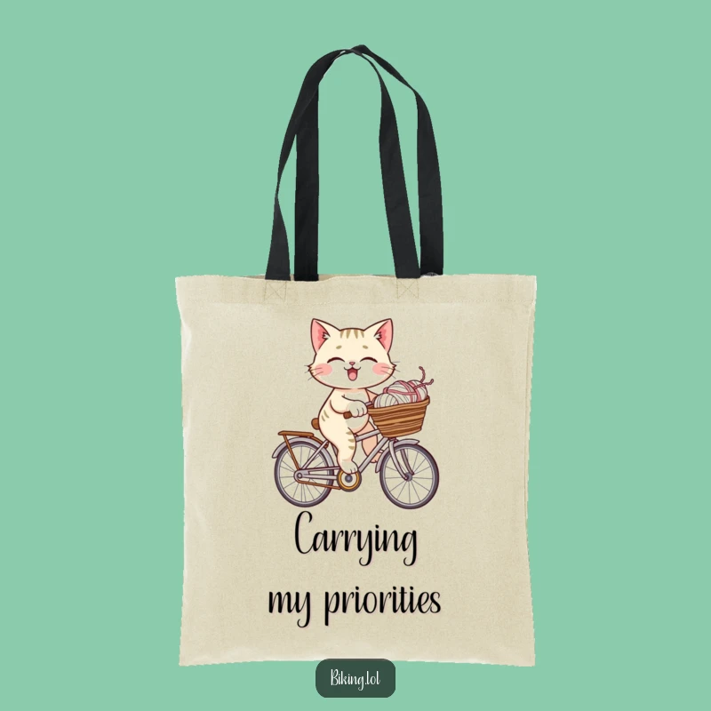 Funny Cat Yarn Bicycle Tote Bag - Stylish and Humorous Carry-All